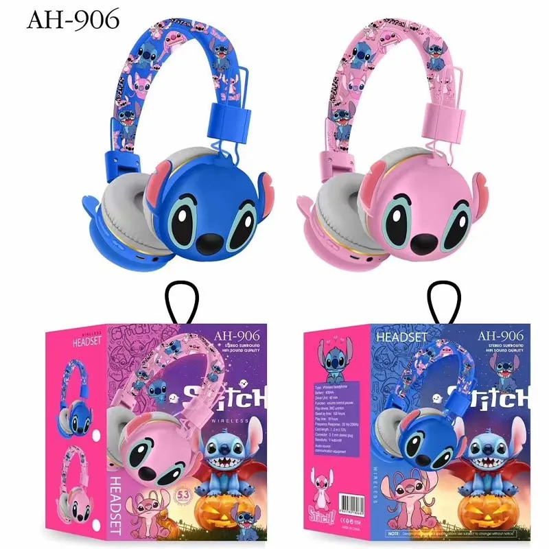 Nuove cuffie Bluetooth Stitch AH-906 auricolari Wireless Disney cuffie pieghevoli con suono HIFI con microfono Anime Cartoon Kids Gifts