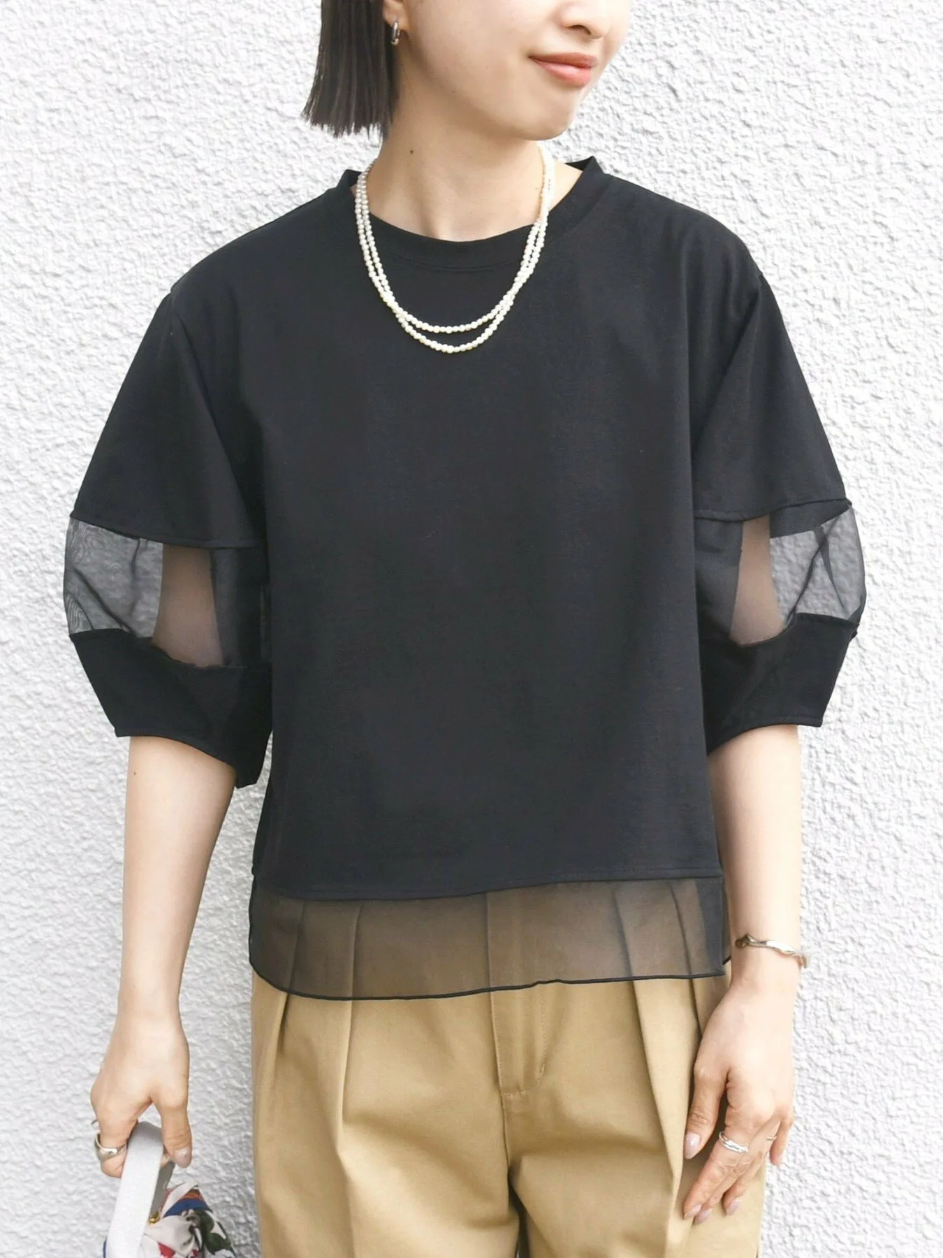 

Vintage Loose Women's T-irt Lantern Sve Pure Color Splicing Design Summer Faion Polyester Fiber round Ne Top