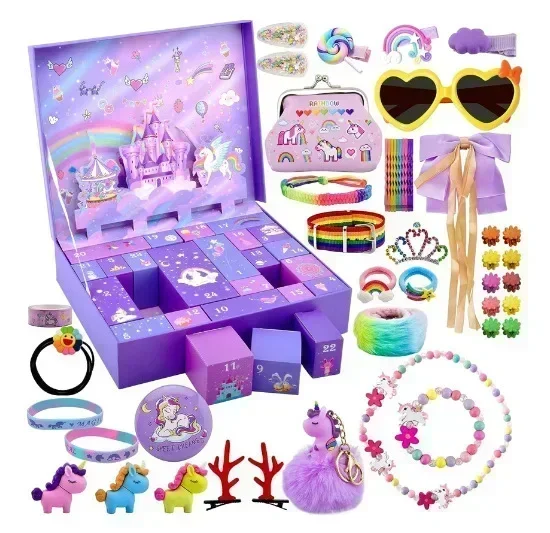 Christmas Advent Calendar Box 24 Days Princess Pretend Makeup Set Unicorn Mermaid Jewelry Countdown Calendar New Year Girls Gift