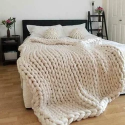 Coarse Wool Blanket Thick Wool Blanket Large Soft Thick Knitted Thick Hand Yarn Wool Sofa Blanket Gift