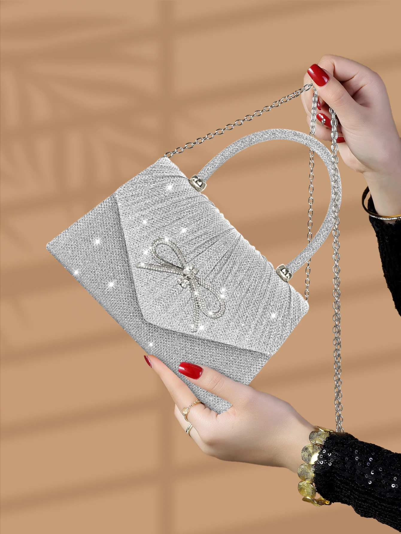 حقيبة يد رائعة ولامعة من حجر الراين مطوية، مناسبة لحفلات الزفاف والحفلات الراقصة والعشاء وحفلات أعياد الميلاد وهدية رائعة. #5