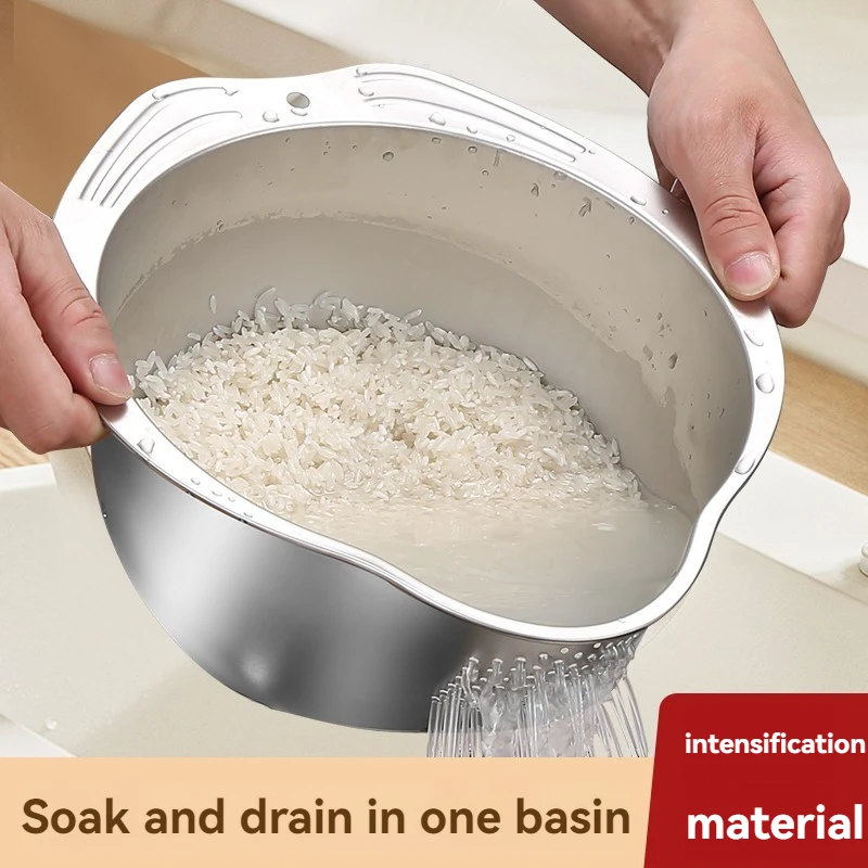 Thickened stainless steel rice washing basin household kitchen drainage basin vegetable washing basin