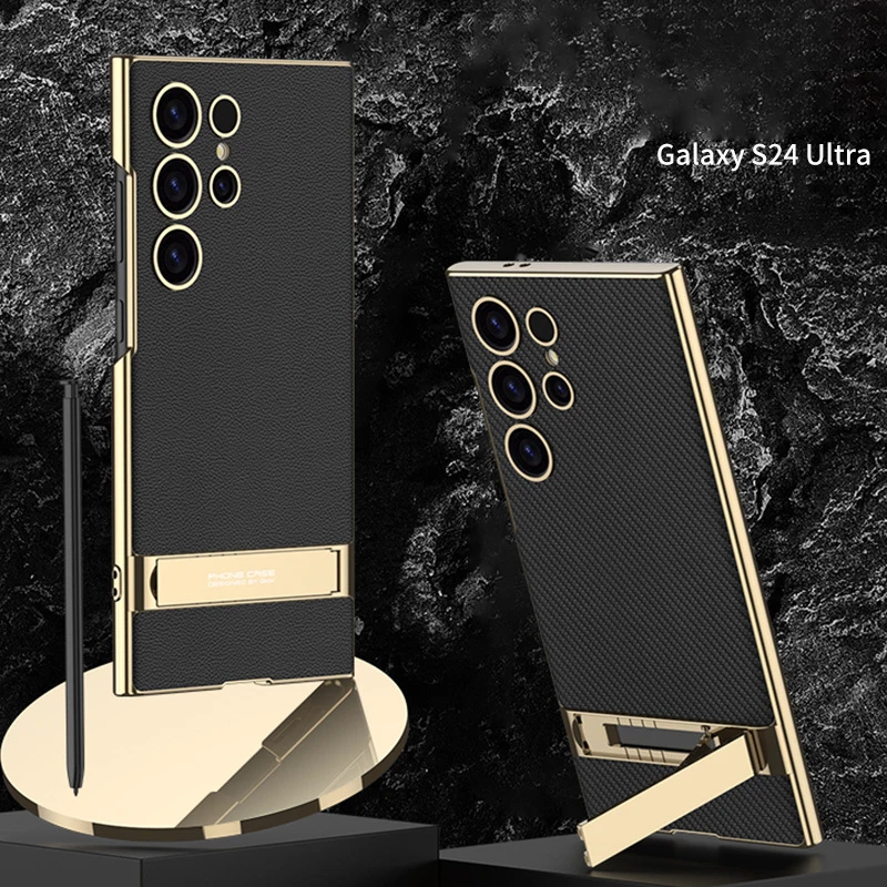 

Чехол для телефона Samsung Galaxy S24 S25 Ultra с гальваническим покрытием, веганский кожаный чехол-подставка, чехол для телефона с механической регулируемой подставкой, бизнес P