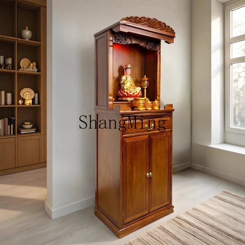 

CL altar Guanyin Bodhisattva household God of Wealth integrated Buddhist cabinet incense table against the wall