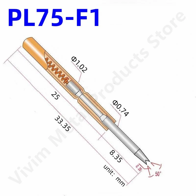 20/100PCS Spring Test Probe PL75-F1 Test Pin Pogo Pin PL75-F 1.02mm Crosscut Tip Head 0.74mm PCB Test Tool 33.35mm