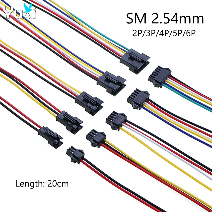 YuXi 1/2/5 Pairs JST SM 2.54mm 2/3/4/5/6Pin Plug Male Female Connector 20cm Wire Cable for LED Light Strip