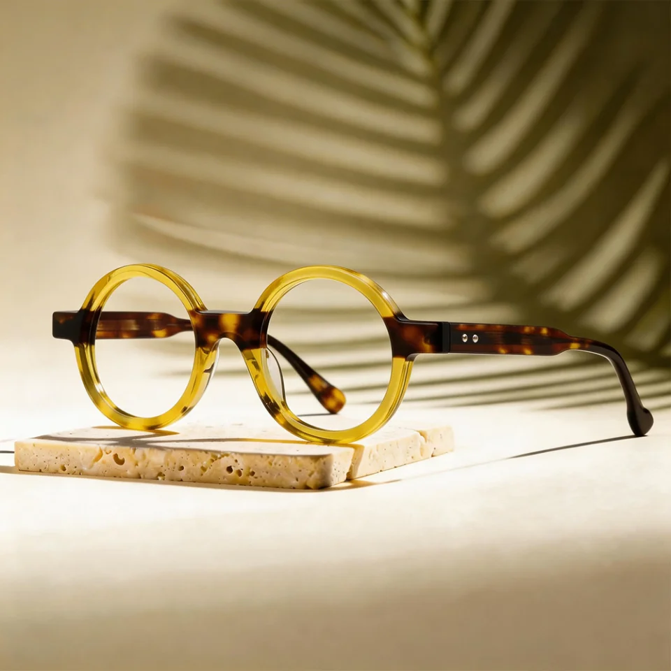 New Fashion Trendy Personalized Color Matching Round Small Frame Women's Acetate Glasses Frame Casual Retro Men's Luxury Glasses