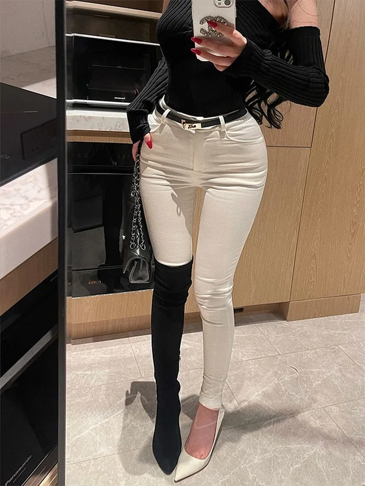 

High Waist Elastic Bootcut Jeans Women's Slim Fit Boot Pants Korean Style Winter Cotton Stretch Denim Ladies Fashion