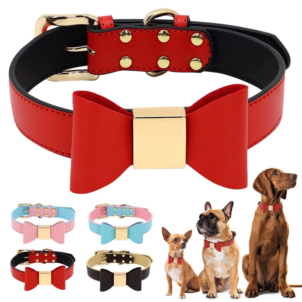 PU Leather Dog Collar Gentle Man Bowtie Pet Necklace Collars Cute Bowknot Dog Accessory Collars For Small Medium Dogs Cats