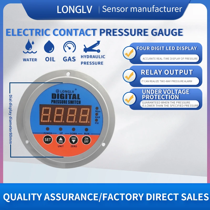 

LONGLV YL-819Z Axial digital display electric contact pressure gauge hydraulic oil pressure air pressure water pressure gauge