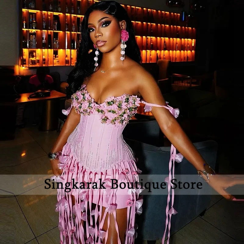 Elegant Pink Mermaid Prom Dress Off-Shoulder Beads Appliques Diamonds Hoco Party Gown Birthday Dress Customized
