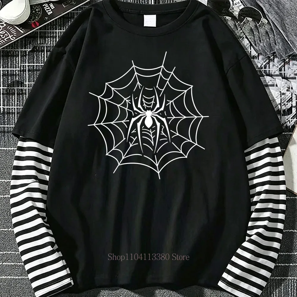 Herren Spider Y2K Print Grafik Fake Two Langarm-T-Shirts Mode Gothic Retro Lässig Locker Fake Two Langarm-T-Shirt – Detail 7