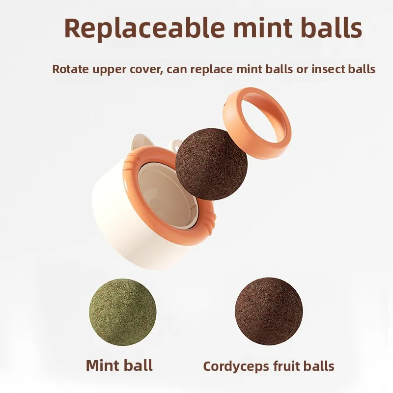 New Spinning Ball Cat Toy Licking Music Self-adhesive Mint Ball Insect Gall Fruit Ball Kitten Grinding Teeth Self-hi Pet Cat Toy view 3