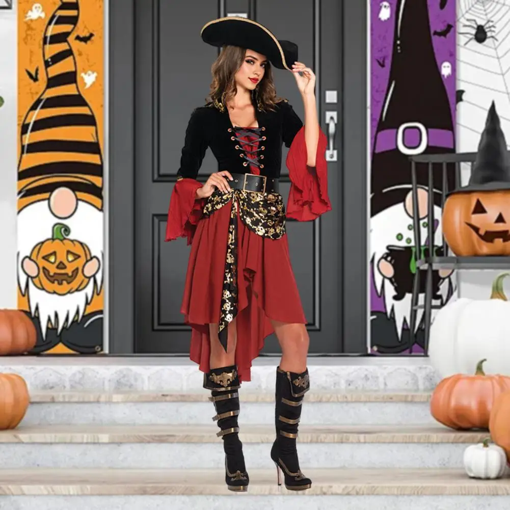 Robe Cosplay d'Halloween avec Manches Cloche pour Performance sur Scène, Sangle à Lacets, Taille Ceinturée, 7,5