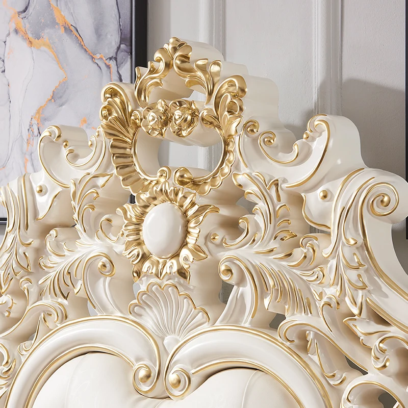 سرير الأميرة الأوروبي الملكي الفاخر براقة الملكة الأبيض الجلود سرير مزدوج تخزين حديث كاما صندوق كاسال الأثاث لغرفة النوم