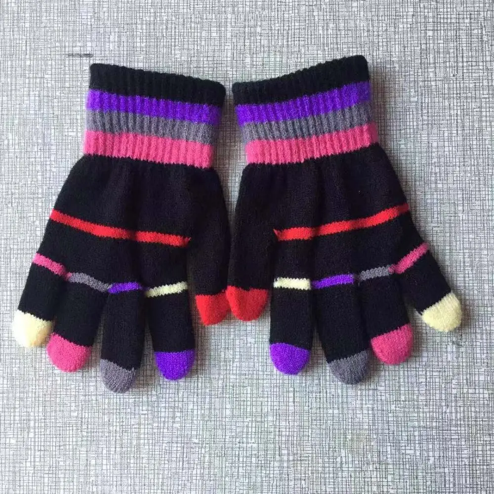 Stripe Baby Mittens Winter Warm Kids Baby Girls Gloves Knitted Children Mitten Winter Gloves Kids for 4-8 Years