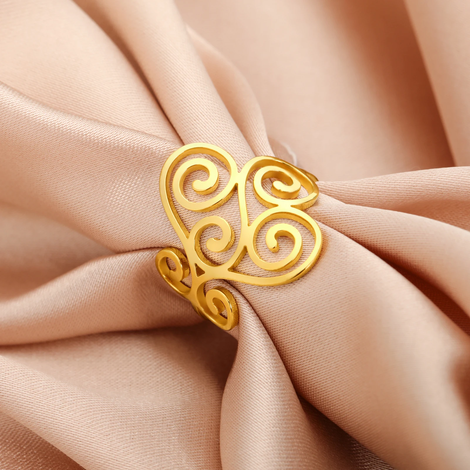 Skyrim Böhmischer Filigran-Ring Edelstahl Goldfarben Fingerringe 2026 Damen Trendiger Schmuck Ehering Muttertagsgeschenk – Detail 4