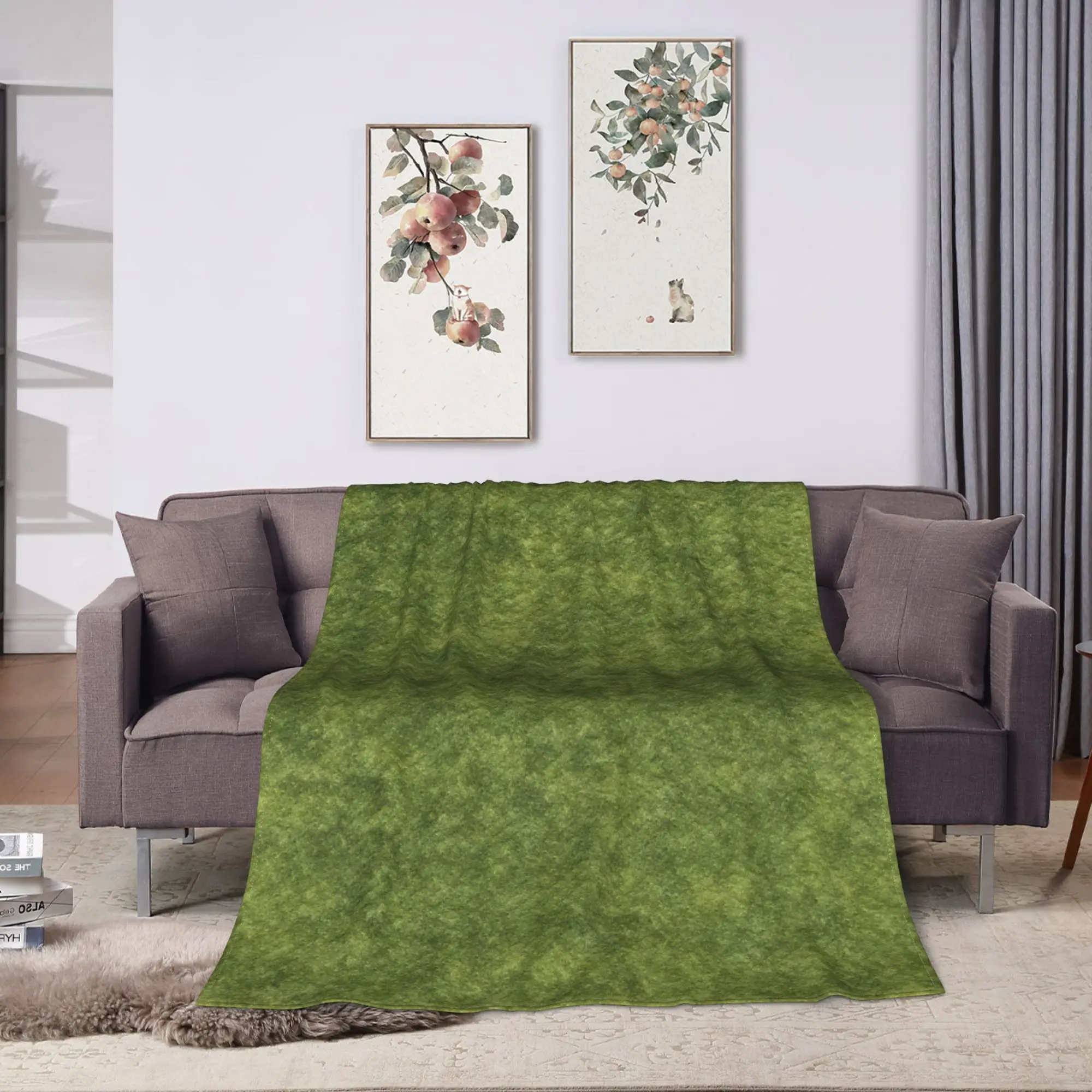 Grass Battlemat Grassland Land Greenery Blanket  Camping Flannel Throw Blanket For Couch Chair Sofa Bed Warm Soft Bedspread Gift