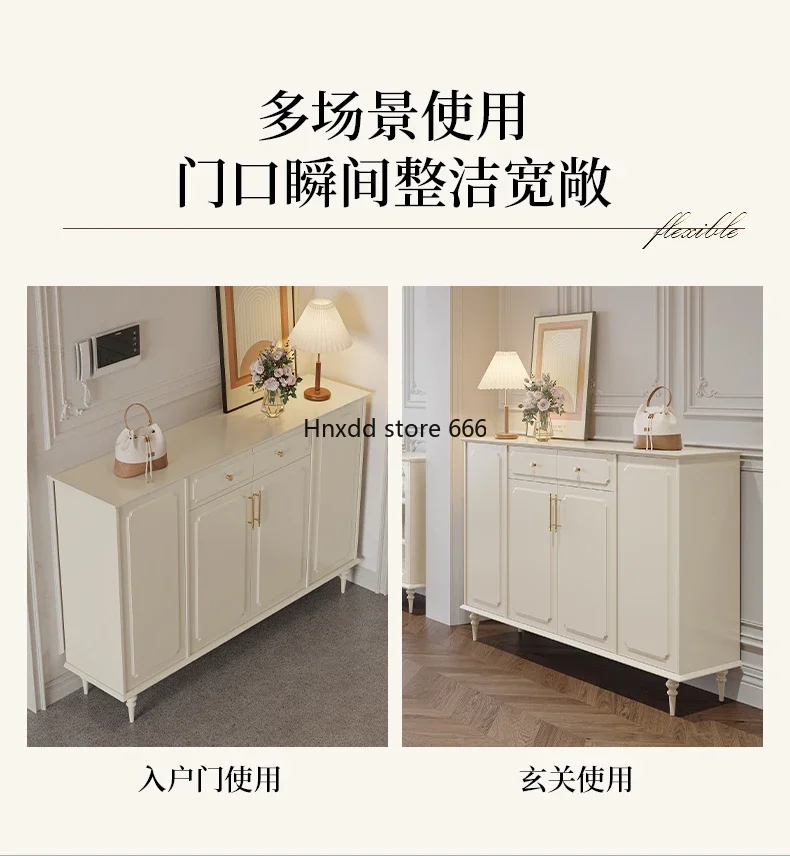 French Cream Style Shoe Cabinet Door Home Large Capacity Entry Door Shoe Cabinet Entrance Cabinet Integrated