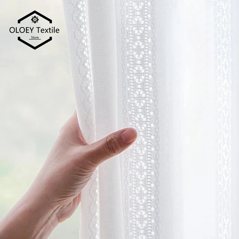 

Anti-UV Hollow White Sheer Curtains for Living Room Bedroom Privacy Window Tulle Curtain Heavy Fabric Custom Size Gauze