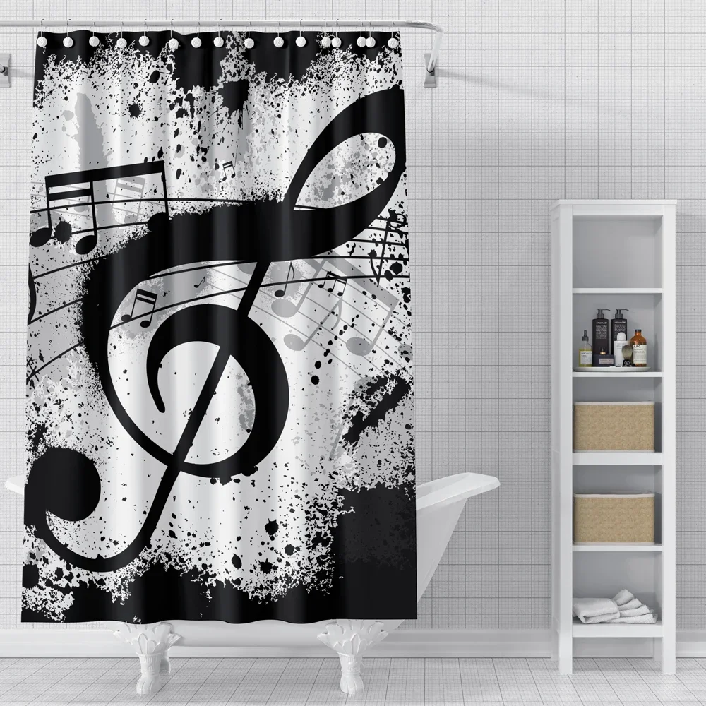 Music Note Piano Shower Curtain  Themed Bath  3D Waterproof Fabric   for Bathroom Home Decor with Hooks