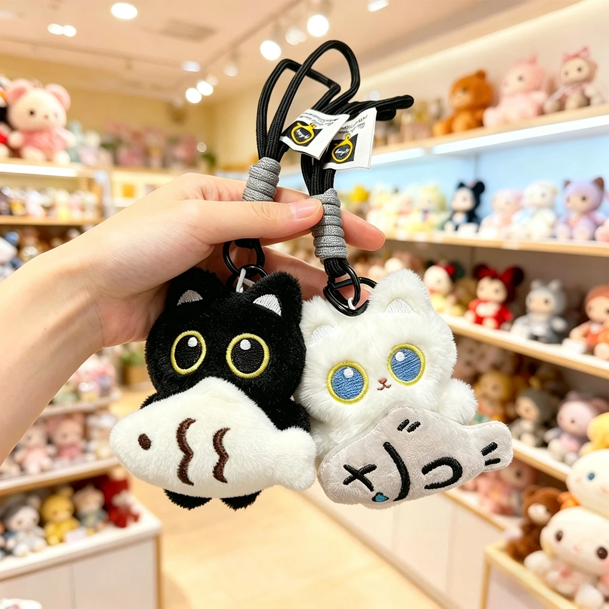 1pcs 2Pcs Cool Plush Black Cat Doll Toy Keychain Bag Pendant Charms Car Keyring Accessories for Women Couples Kawaii Gift