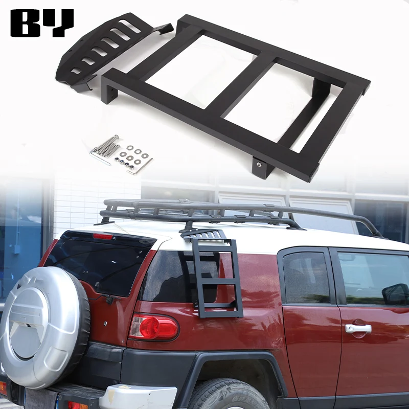 Car Rear Side Window Ladder Tail Gate Climbing Ladder Aluminum Alloy Black For Toyota FJ Cruiser 2007-2021 Accessories