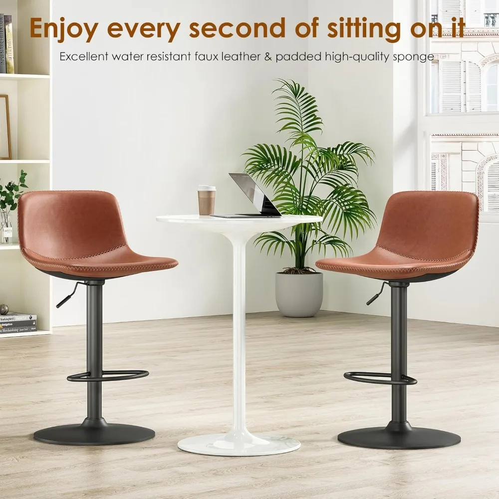 Adjustable Bar Stools Set of 2, Mid Century Modern Swivel Bar Stools, Industrial Bar Height Stools with Back Support Counter Hei