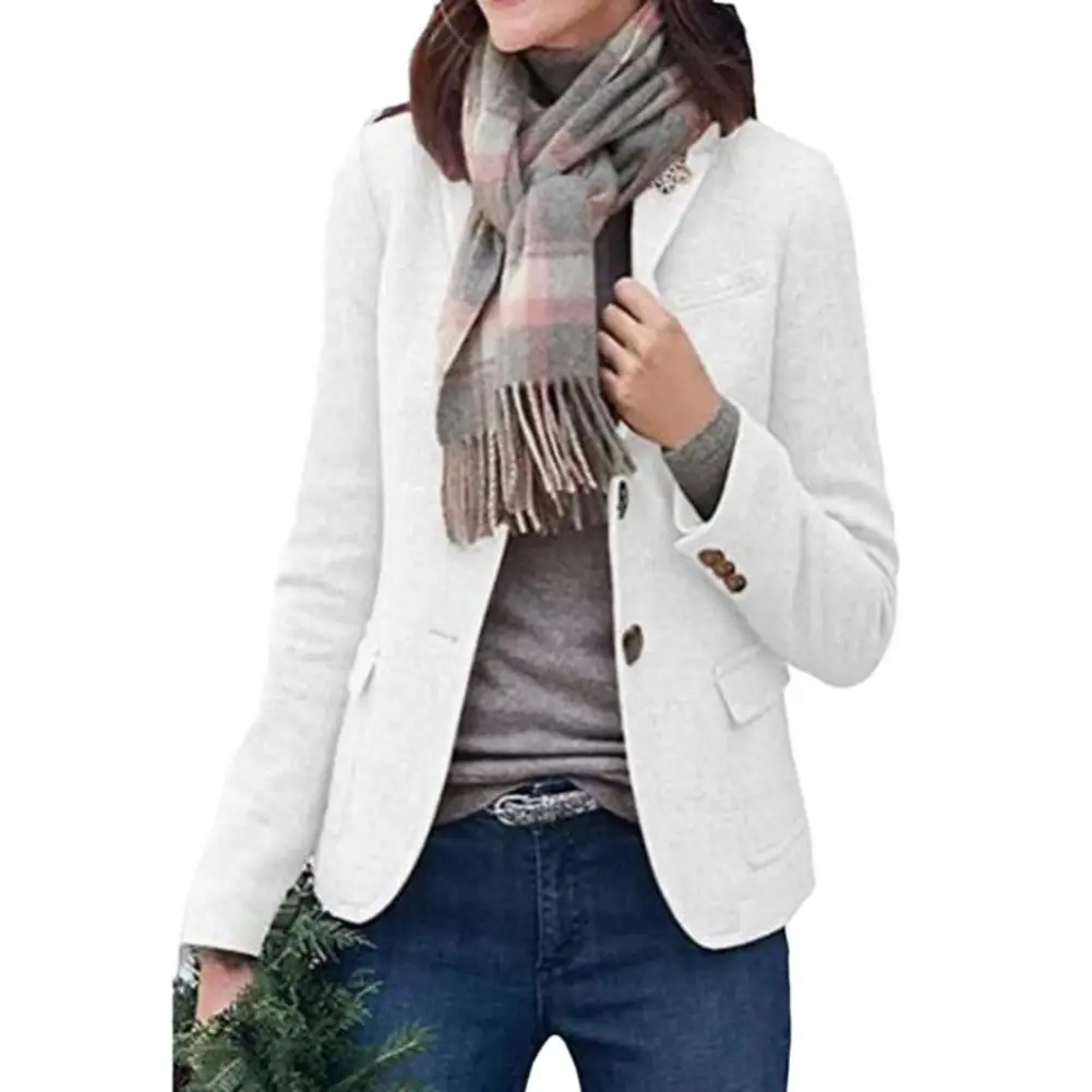 Einfarbige Winter jacke stilvolle Damen Revers Mantel Slim Fit dicke Langarm formale Business-Stil für den Pendel verkehr mit Taschen