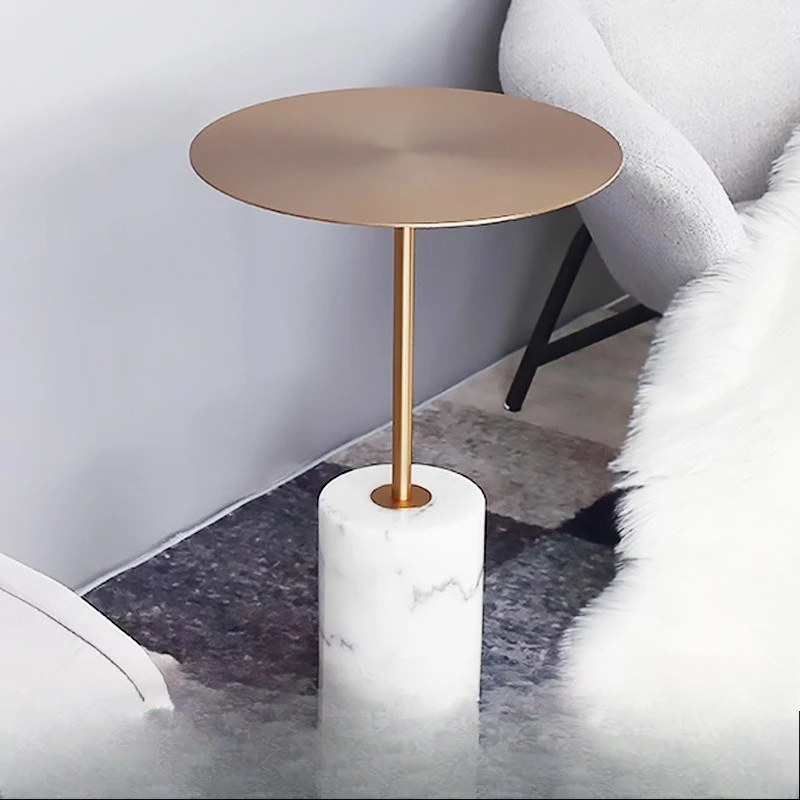 طاولة القهوة لغرفة المعيشة، شرفة راقية، شاي صغير، ستانلس ستيل، حافة مطلية بالذهب، رخام حديث وبسيط #1