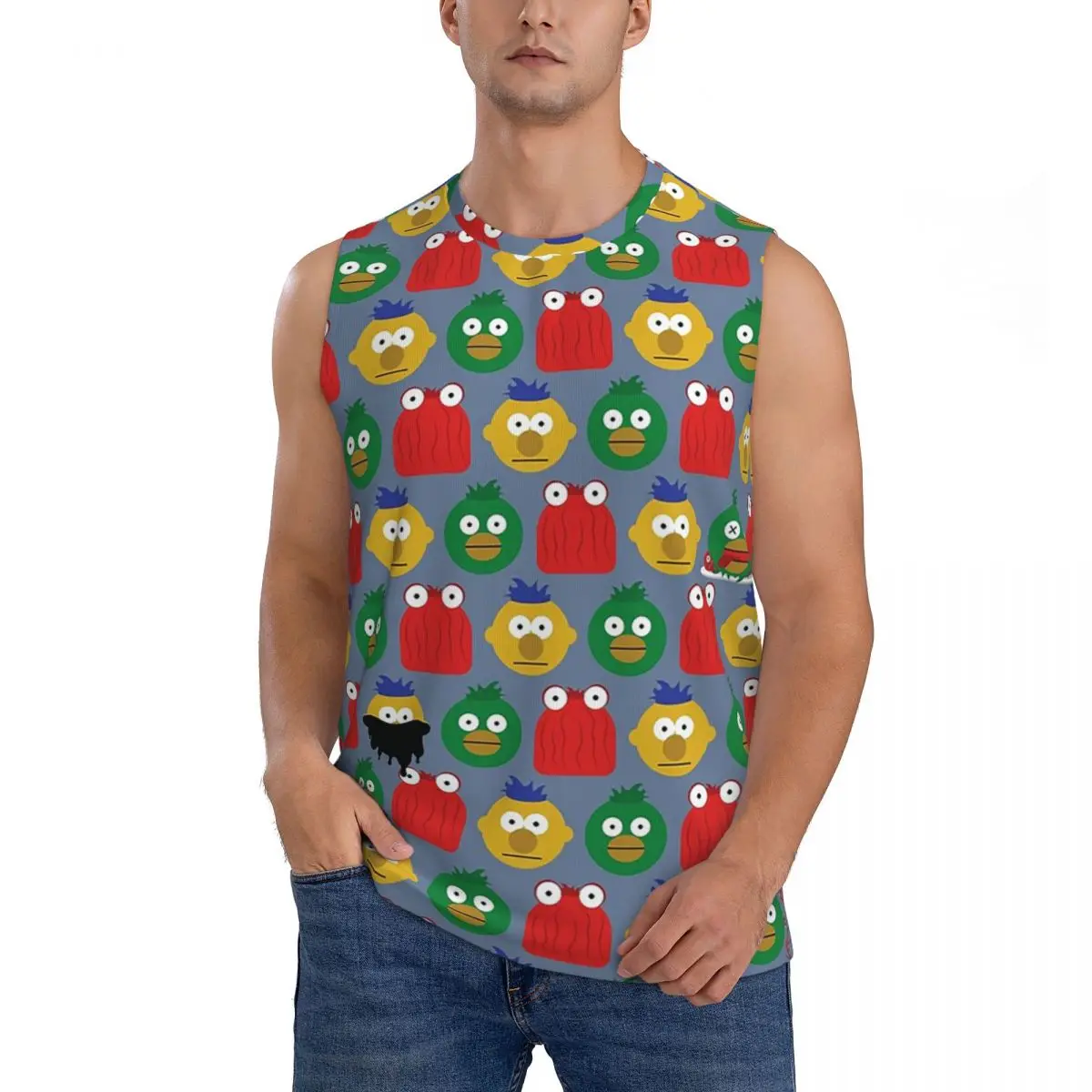 DHMIS Character Pattern Men Sleeveless Tank Tops Quick Dry Breathable Gym Fitness Running Summer Casual Sport Vest