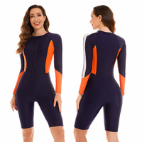 Women's Long Sleeve Sports Jumpsuit, Surfing Suit, Swimsuit, Boxer, Diving Suit, Aoni Flower28015