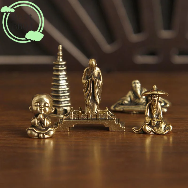 (BBQ4)Brass Fishing Old Man Small Statue Desktop Ornament Retro Fisherman Mini Figurine Model Home Decoration Craft Accessory