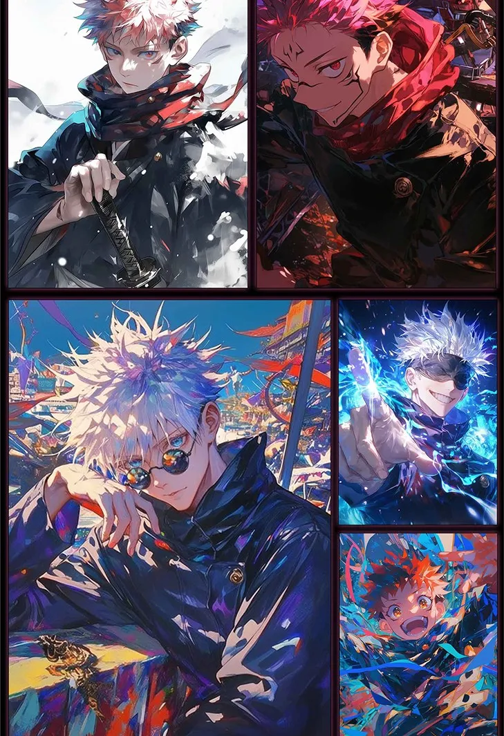 Jujutsu Kaisen B5 doppelseitige dicke Karten Anime Gojo Satoru Fushiguro Kreuzförmige Laserglas-Shattering-Effektkarten Spielzeug Geschenk