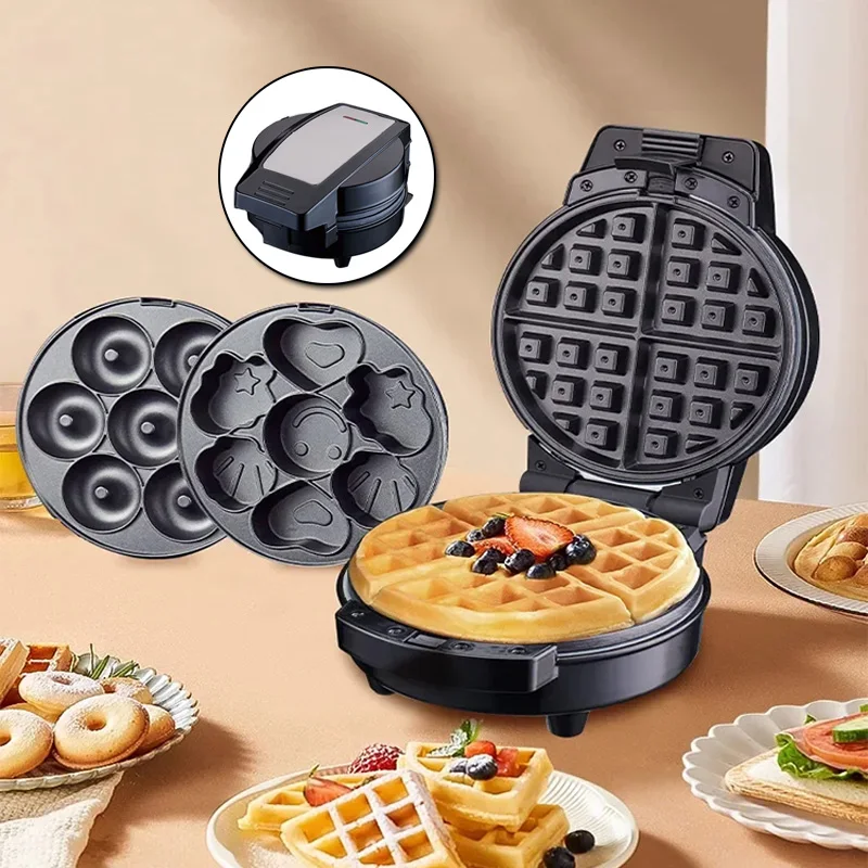 3in1 Exchangeable Waffle Sandwich Donut Maker Non-Stick Multi-Function Electric Breakfast Cake Baking Machine