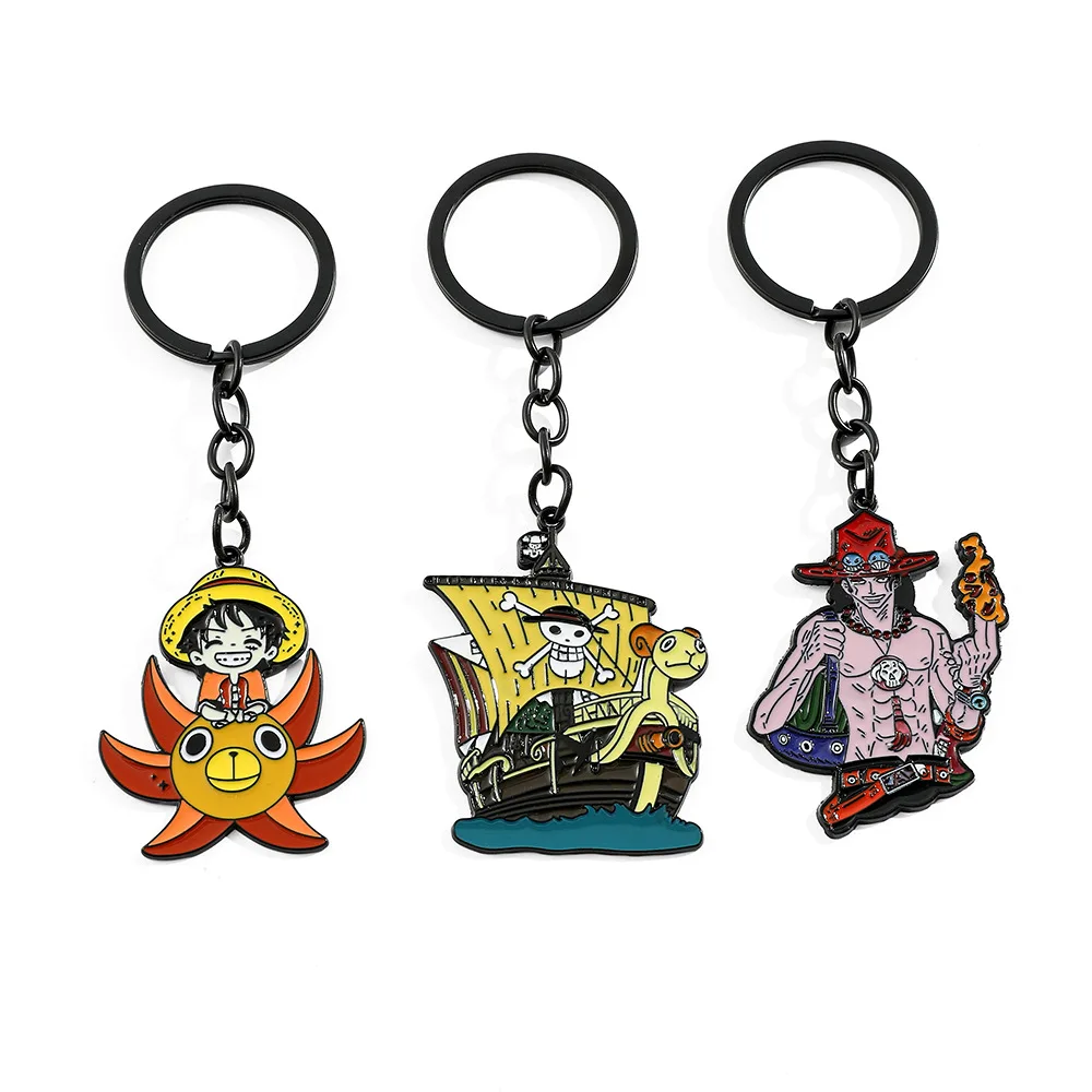 Anime One Piece Keychain Luffy Ace Devil Fruit Thousand Sunny Metal Pendant Key Chain Figure Model Kids Toys Gift