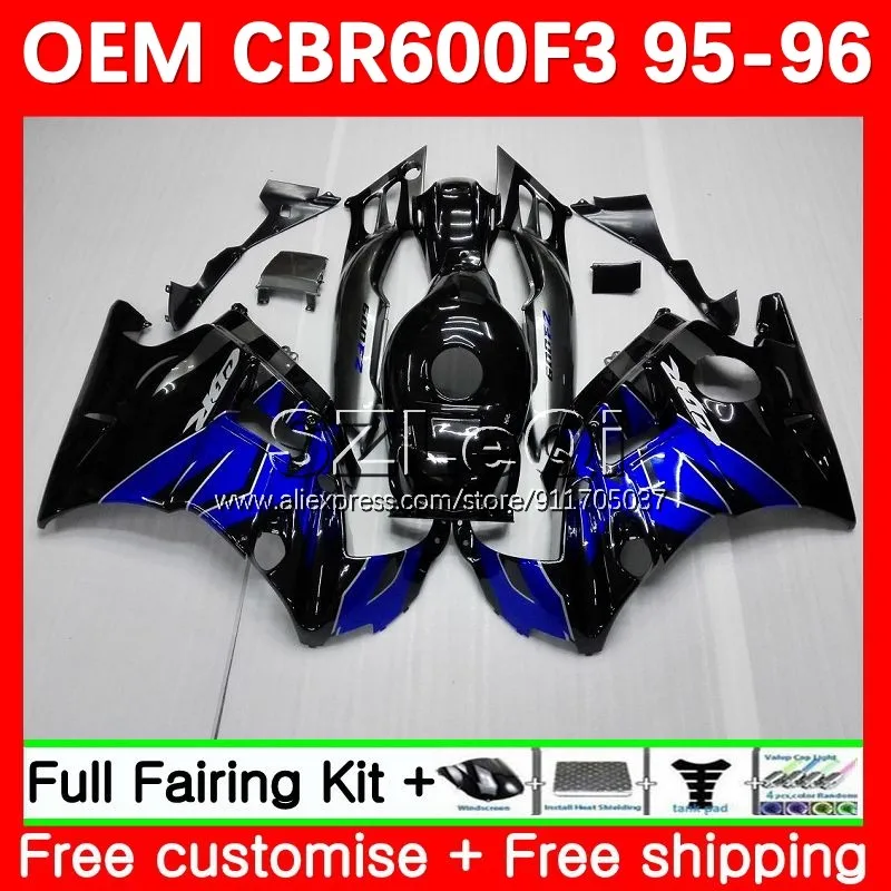 Injection Body +Decal For HONDA CBR 600F3 600 Black blue CBR600 F3 FS CC 34No.4 CBR600F3 95 96 CBR600FS 1995 1996 OEM Fairing