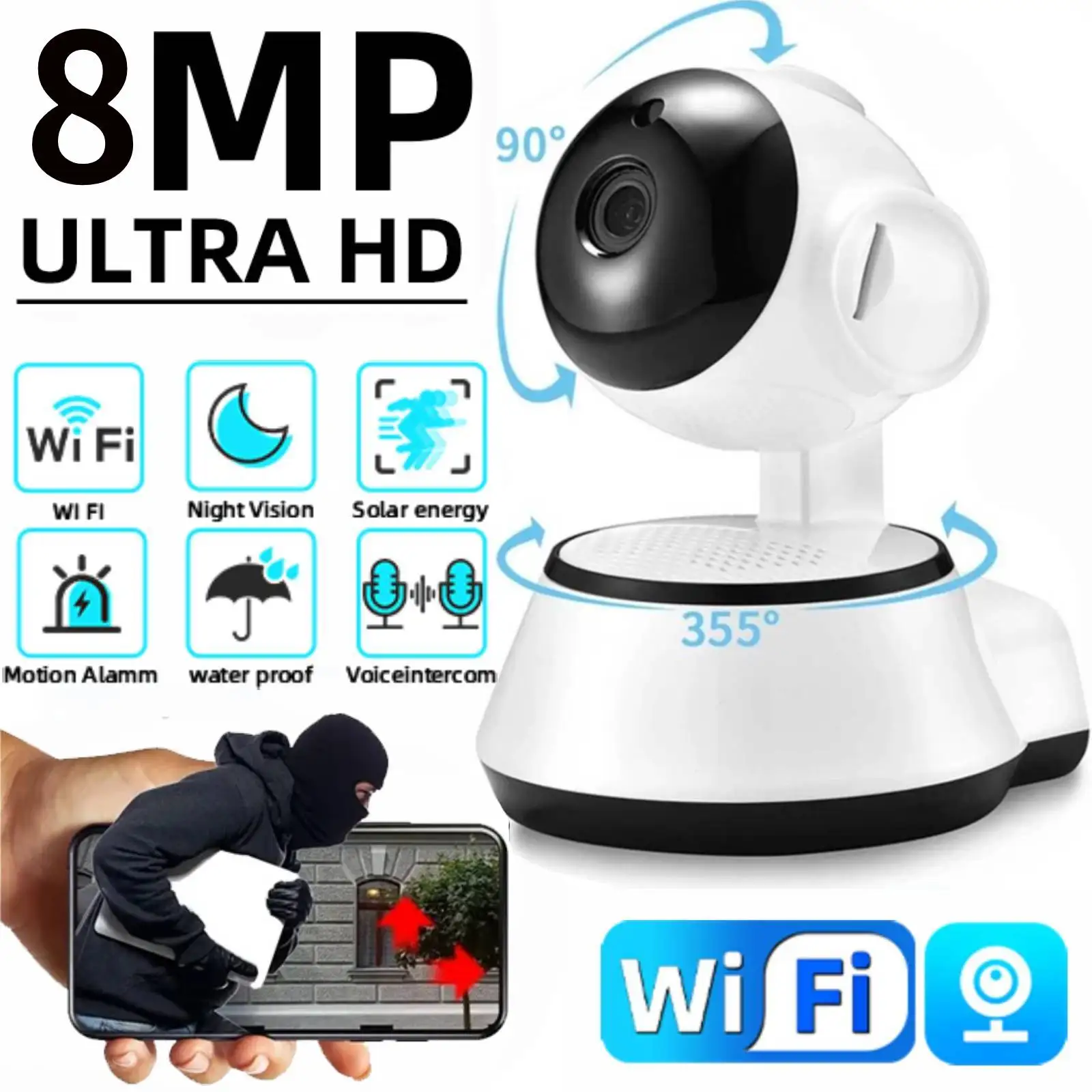 

8 МП IP Wi-Fi камера видеонаблюдения, детектор движения AI, полноцветное ночное видение, внутренняя камера видеонаблюдения для дома