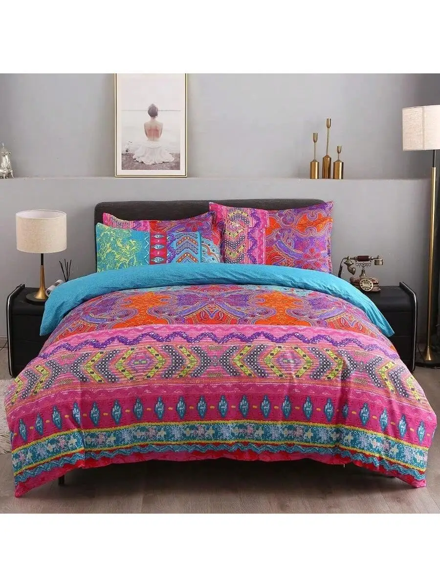 

Bohemian Duvet Cover Set Microfiber Bedding With Zipper Queen