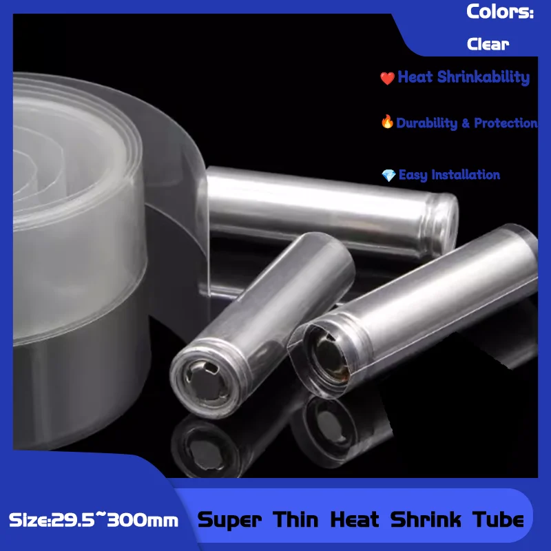 PVC Heat Shrink Tube for Battery Packs 29.5mm-300mm Width 1-20M Transparent Insulated Shrinkable Sleeve Wrap for Li-ion LiPo