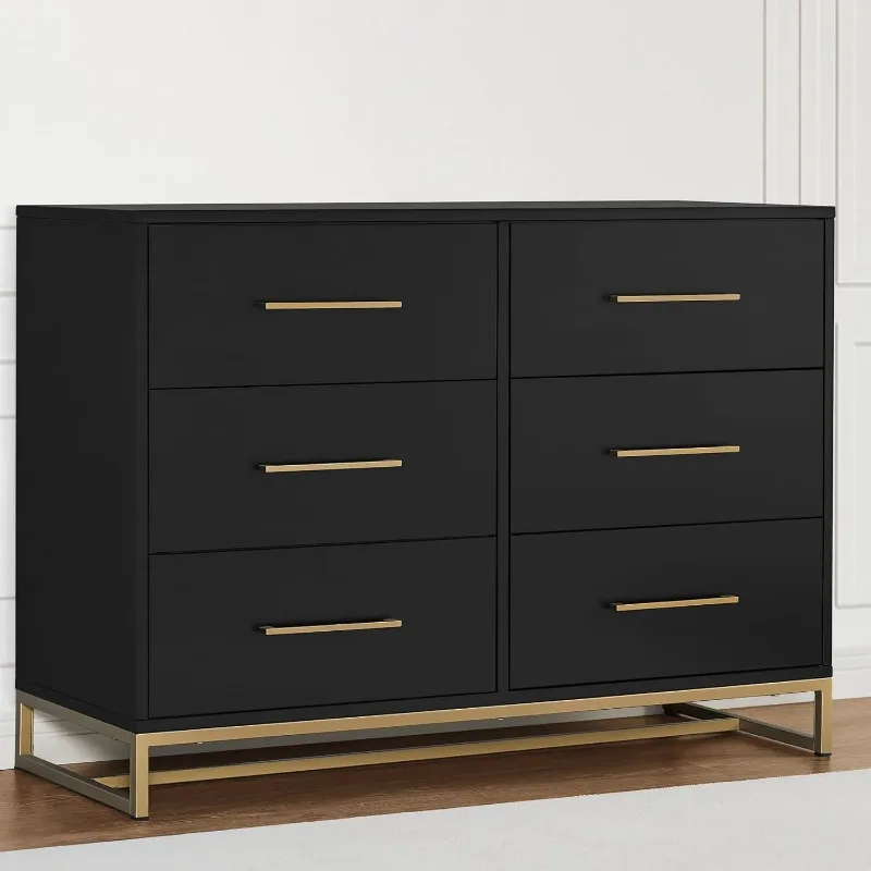 6 Drawer Dresser with Interlock Drawer System, Black Ebony/Melted Bronze