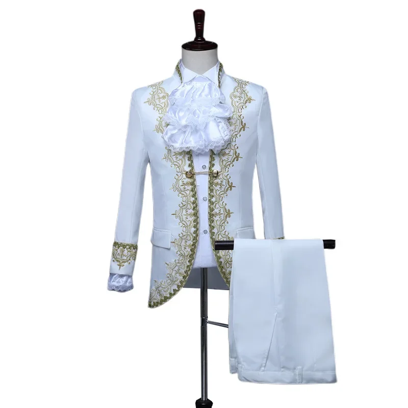 Carnival Wedding Costume Prince Bridegroom Mens Blazer Dress Suits Jabot Lace Tie For Adult Tops Jacket Coat+pants Trouser