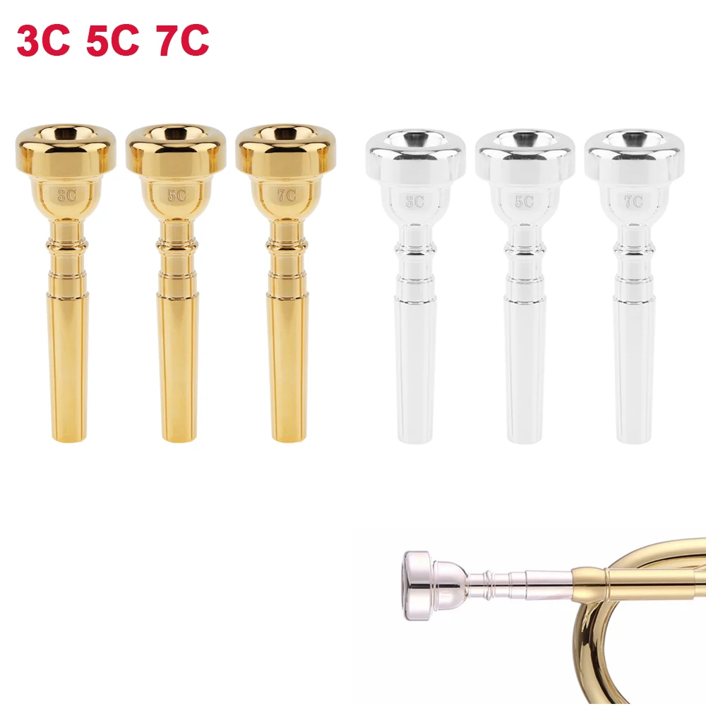 3C 5C 7C Gold / Silver Plated Copper Alloy Trumpet Mouthpiece, Professional Rich Tone Mouthpiece