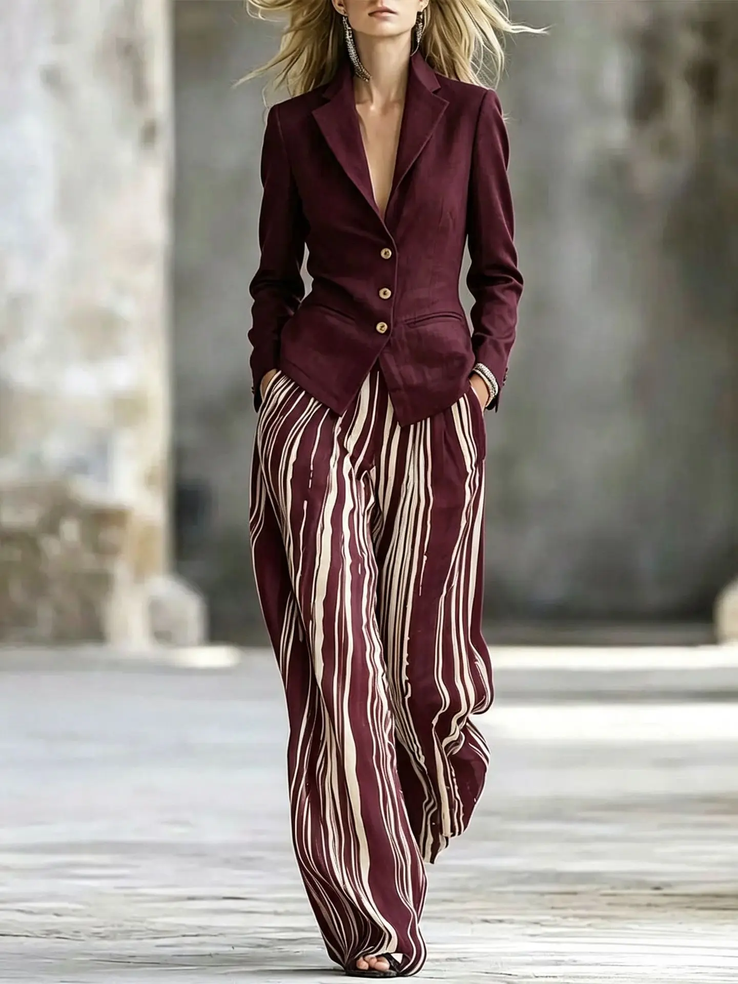 Commuting Style Long Pants Set Elegant Autumn Winter Versatile Single Breasted Long Sleeved Suit Jacket Long Pants Two-piece Set 7