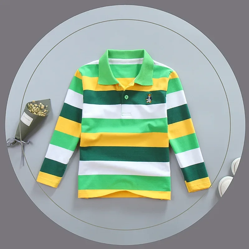 Boy Polo Shirt Kids Clothes Tops Color Stripes Turn-down Collar Autumn Long Sleeve Polos Baby Boy Camisetas Boys Shirts Teen