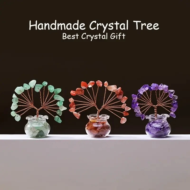 7 قطع شجرة كريستال صغيرة مصنوعة يدويًا من الأحجار الطبيعية المطحونة ديكورات منزلية رائعة، هدايا عيد الحب، مشغولات كريستال