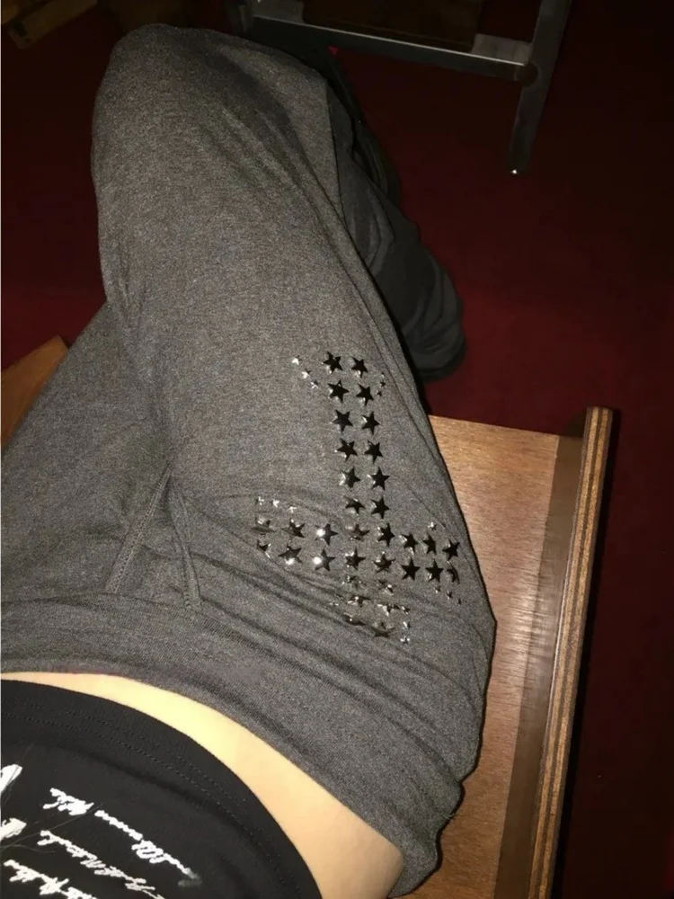 بنطلون طويل رمادي واسع الساق فضفاض عالي المرونة ناعم ومريح بتصميم SEI ستار مع زخارف معدنية على الطراز الكوري للعمل بسيط مستقي...