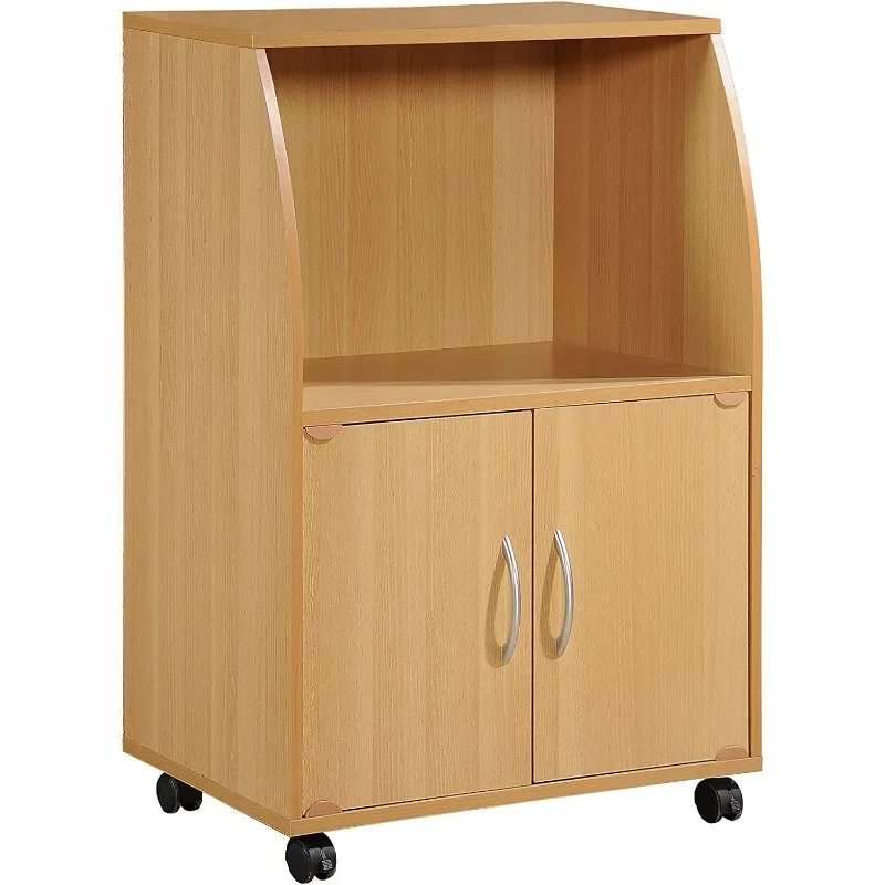 

Mini Microwave Cart with Two Doors and Shelf for Storage, Beech Storage Cart Kitchen Furniture Kitchen Island Table