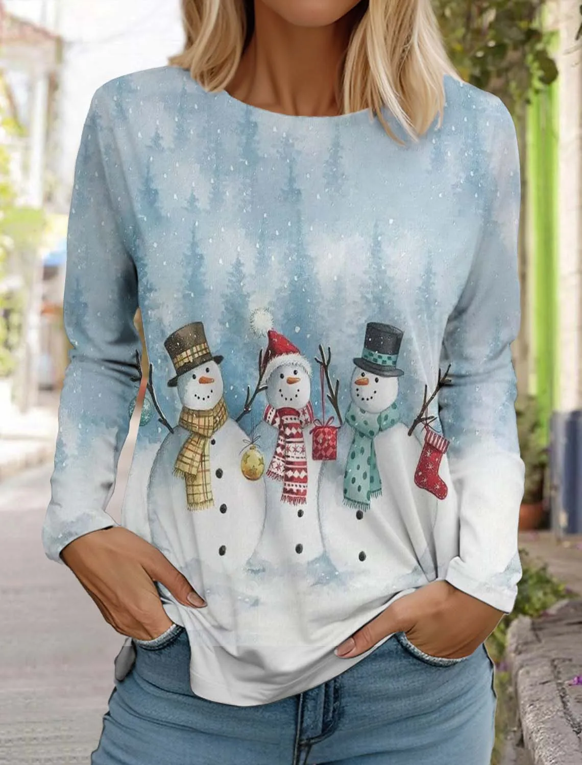 Christmas Snowman Women\'s Long Sleeve 3D Pattern T Shirt Bear Autumn Fashion Santa Claus Women\'s Top Harajuku Pullover Clothing
