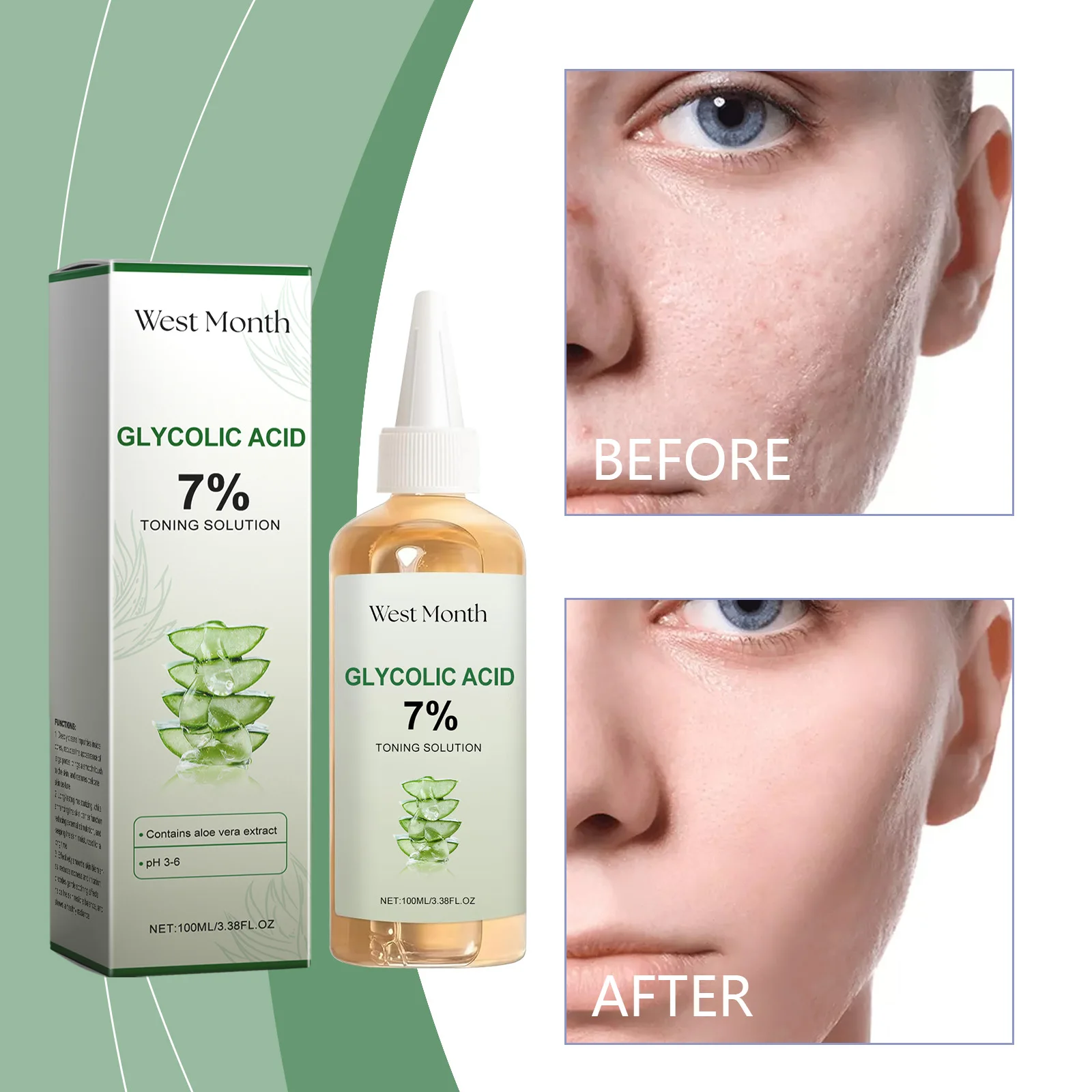 

Glycolic Acid Toner Hydrating Brightening Smoothing Skin Moisturizing and Refreshing Fade Acne Marks Soothe Skin Shrink Pores